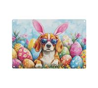 Rust-Proof Metal Tin Signs Happy Easter Day Beagle Dog Puppy Dog Wall Plaque Durable Signs Metal Plaque For Shop Bar Pub Kitchen M