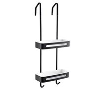 Rust-Proof Over-the-Door Shower Caddy with Storage Basket & Hooks - Drill-Free Bathroom Organizer Rack for Shelves & Pantry - Space-Saving Solution for Easy Access