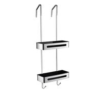 Rust-Proof Over-the-Door Shower Caddy with Storage Basket & Hooks - Drill-Free Bathroom Organizer Rack for Shelves & Pantry - Space-Saving Solution for Easy Access
