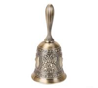 Rust Proof Zinc Alloy Metal Hand Bell with Vintage Patterns, Clear Sound for Service Use at For Weddings or Home Decoration (Matte gold)