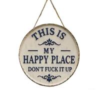 Rust Resistant Iron Garden Sign with Distressed Finish for Patio Yard Farm or Garage Featuring Humorous This Is My Happy Place Message