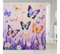 Rust Rustic Butterfly Cute Botanical Flowers Shower Curtain 72"W x 78"L - Flying Butterflies Waterproof Curtains Vintage Countryside Garden Curtain Kawaii Room Decor Aesthetic Bathroom Accessories