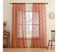 Rust Terracotta Lace Curtains 96 Inches Long 2 Panels Country Lace Sheer Curtains for Living Room Bedroom Rod Pocket Light Filtering Vintage French Drapes Pumpkin Fall Autumn Window Decor, 52x96