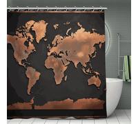 Rust World Map Bathroom Decorative Thick Shower Curtain with Hook Decoration 300g Luxury Weighted Polyester Cloth Bath Curtain,A Classic Waterproof Curtain Made of Washable Material,70.8x70.8inch
