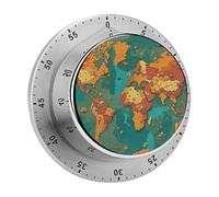 Rust World Map Kitchen Timer - Mechanical Visual Timer, Stainless Steel Digital Timers with Magnetic Base Egg Timers for Hard Boiled Eggs 60-Minute Countdown Kitchen Clock for Cooking