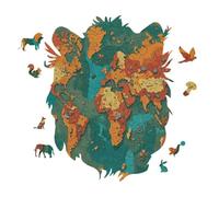 Rust World Map Personalized Jigsaw Puzzles, 141 Pcs Wooden Jigsaw Puzzle Tiger Head Shape Puzzle Gift