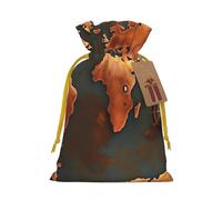 Rust World Map Print Christmas Gift Bag, Drawstring Christmas Bags Reusable Gift Bags With Name Tags