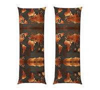 Rust World Map Print Long Body Pillowcase 20x54in,Super Soft And Breathable Long Body Pillowcase With Zipper