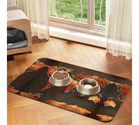 Rust World Map Print Pet Food Bowl Mat,Feeding Mat,Washable Feeding Mats For Dogs And Cats