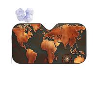 Rust World Map Printing Windshield Sun Shade for Car. Reflective UV and Heat Shield with Keeps Interior Cool Universal Sedans