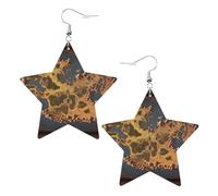 Rust World Map Prints Leather star earrings Pendant Stylish and light Lightweight Dangle for Women Girls, One Size, Leather, No Gemstone