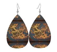 Rust World Map Prints Leather Teardrop earrings Pendant Stylish and light Lightweight Dangle for Women Girls, One Size, Leather, No Gemstone