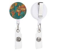 Rust World Map Retractable Badge Reel - Personalized ID Name Badge Holder with Lanyard Cute Badges Reel Holder Round Nurse Doctor Name Tag Badges Clip for Work