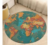 Rust World Map Round Area Rug - Non-Slip Circle Doormat for Entryway, Washable Low-Profile Throw Rugs for Living Room, Bedroom, Office, Kitchen, Stain Resistant Floor Mat 90 * 90cm