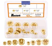 Rustak 16 Pcs Brass Pipe Plugs Assortment Set 1/8" 1/4" 3/8" 1/2" NPT Brass Pipe Fitting, Internal Hex Thread Socket Plug Kit for Water Pump Ports, Oil Sender Holes, Engine Block
