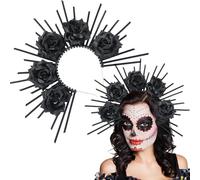 RUSTAMM Halloween Halo Sun Spike Crown Headband Sunburst Rose Flower Crown Headpiece for Women Party Accessories (Black, One size)