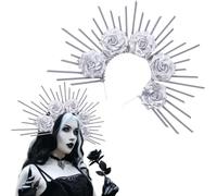 RUSTAMM Halloween Halo Sun Spike Crown Headband Sunburst Rose Flower Crown Headpiece for Women Party Accessories (Silver, One size)