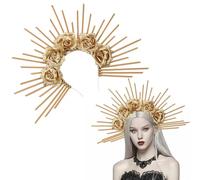 RUSTAMM Halloween Halo Sun Spike Crown Headband Sunburst Rose Flower Crown Headpiece for Women Party Accessories (Gold, One size)