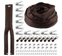 Rustark 1 Roll 10 Yard #5 Brown Nylon Zipper Tape Assortment Kit, Zippers for Sewing Nylon Coil Zipper Tape Zipper Strip Roll with Zipper Sliders Zipper Pull and Zipper Stops for Sewing DIY Craft Bags
