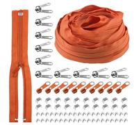 Rustark 1 Roll 10 Yard #5 Orange Nylon Zipper Tape Assortment Kit, Zippers for Sewing Nylon Coil Zipper Tape Zipper Strip Roll with Zipper Sliders Zipper Pull and Zipper Stops for Sewing DIY Craft Bag