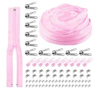 Rustark 1 Roll 10 Yard #5 Pink Nylon Zipper Tape Assortment Kit, Zippers for Sewing Nylon Coil Zipper Tape Zipper Strip Roll with Zipper Sliders Zipper Pull and Zipper Stops for Sewing DIY Craft Bags