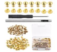 Rustark 100 Sets Gold Cone Spikes and Studs with Setting Tools Kit 10mm x 4.7mm Metal Bullet Spikes Screw Back Punk Studs and Spikes Bullet Cone Rivets for DIY Leather Craft Clothing Shoes Bag