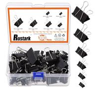 Rustark 100Pcs 6 Sizes Binder Clips Set Black Fold Back Clips Office Paper Clips Reusable Binder Clips for Paper, Notebooks, Document Organizing for School Office