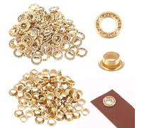 Rustark 100Pcs Gold 1/4 inch Rhinestone Eyelet Grommet Eyelets and Grommets with Sparkling Design Metal Eyelet with Washer Hole Punch Shiny Rhinestone Boot Eyelet for Clothing Crafts DIY Projects