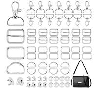 Rustark 100Pcs Purse Hardware Buckles Crafting Set Includes Keychains with Swivel Clip Hook, Slide Buckles, D-Ring Metal Buckle, Button Clasps Closures for Sewing, DIY Craft, Handbag, Purses (Silver)