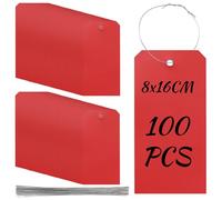Rustark 100Pcs Red Plastic Shipping Tags 3.15"x6.3"/8x16CM Plastic Hang Tags Waterproof Shipping Tag Writable Blank Hang Tag with Holes for Luggage Garage Inventory Car Parts