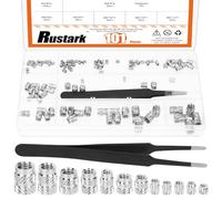 Rustark 101Pcs 12Sizes M2-M6 Heat Set Threaded Inserts Assortment Kit with Tweezers 303 Stainless Steel Heat Set Insert Female Thread Metric Knurled Nuts for Plastic and 3D Printing Components