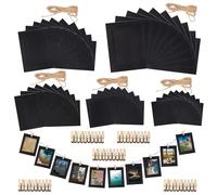 Rustark 105Pcs 5 Sizes Black Paper Picture Frames Cardboard Picture Frame Cardboard Photo Easels Paper Photo Frame DIY Cardboard Photo Frame with Wood Clip and Jute Twine for Wall Decor Craft
