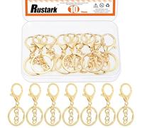 Rustark 10Pcs KC Gold Lobster Claw Clasp Keychain Set Swivel Snap Hooks with Key Chain Rings Swivel Trigger Clips with Flat Split Ring Keychain Making Kit for DIY Craft Jewelry Making