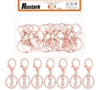 Rustark 10Pcs Rose Gold Lobster Claw Clasp Keychain Set Swivel Snap Hooks with Key Chain Rings Swivel Trigger Clips with Flat Split Ring Keychain Making Kit for DIY Craft Jewelry Making