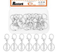 Rustark 10Pcs White K Lobster Claw Clasp Keychain Set Swivel Snap Hooks with Key Chain Rings Swivel Trigger Clips with Flat Split Ring Keychain Making Kit for DIY Craft Jewelry Making