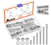 Rustark 114Pcs 6 Sizes M6 304 Stainless Steel Pan Head Phillips Machine Screws Assortment Kit Metric Screws Bolts Washers Nuts Kit Receptacles Mounting Screws for Cabinet Drawer Knob Pull Handle