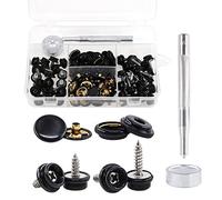 Rustark 120-Pcs Black Fastener Screw Snaps Boat Canvas Cover Snap Button Cap Marine Grade 3/8" Socket Stainless Steel Screws with 2-Pcs Snap Setting Tool Kit for Furniture Canvas Fabric Boats