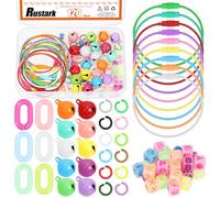 Rustark 120Pcs 10 Colors DIY Keychain Rings Making Kit with Letter Bead Wire Keychains Jingle Bell Bracelet Making Key Ring Bag Charm Accessories for DIY Crafts Making Festival Party