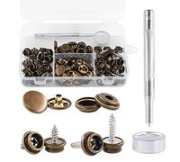 Rustark 120Pcs Bronze Fastener Screw-in Snaps Boat Canvas Cover Snap Button Cap Marine Grade 3/8 inch Socket Stainless Steel Screw with 1 Pcs Snap Setting Tool Kit for Furniture Canvas Fabric Boat