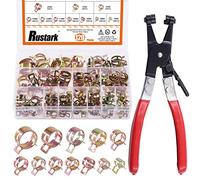 Rustark 121Pcs 12 Different Sizes 7-22mm Spring Band Hose Clamps with Spring Clamp Pliers Assortment Kit, Fuel Line Silicone Vacuum Hose Pipe Clamp Low Pressure Air Clip Clamps Fasteners