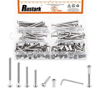 Rustark 121Pcs M6 x 34mm/45mm/55mm/65mm/75mm Furniture Joint Connector Bolt & Cap Nut Assortment Kit Flat Hex Socket Cap Allen Bolts Screw Posts for Furniture Chair Crib Belt Leather Binding