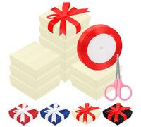 Rustark 12Pcs 9x9x3cm / 3.5x3.5x1 Inch Brown Cardboard Jewelry Gift Boxes with Stain Ribbon and Scissor, Small Gift Box with Lid for Necklaces, Rings, Bracelets, Earrings, Pendant, Jewelry