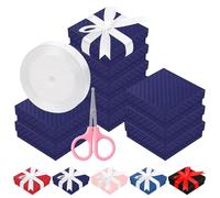 Rustark 12Pcs 9x9x3cm / 3.5x3.5x1 Inch Dark Blue Cardboard Jewelry Gift Boxes with Stain Ribbon and Scissor, Small Gift Box with Lid for Necklaces, Rings, Bracelets, Earrings, Pendant, Jewelry