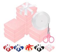 Rustark 12Pcs 9x9x3cm / 3.5x3.5x1 Inch Pink Cardboard Jewelry Gift Boxes with Stain Ribbon and Scissor, Small Gift Box with Lid for Necklaces, Rings, Bracelets, Earrings, Pendant, Jewelry