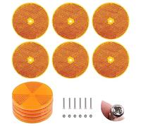 Rustark 12Pcs Yellow Front Reflector Round Reflector with 24Pcs 304 Mounting Bolts and Nuts Plastic Reflective Waterproof Safety Warning Trailer Reflectors Car Reflector for Driveway Dark Night