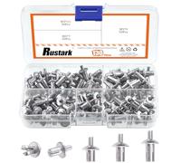 Rustark 130Pcs M5x7mm/9mm/10mm Aluminum Core Rivets with Round Head Assortment Kit, Hammer Drive Aluminum Rivets Knock Type Expansion Half Round Head Core Rivets for Mechanical Electronic Equipment