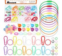Rustark 140Pcs 10 Colors DIY Keychain Rings Making Kit with Letter Bead Wire Keychains Jingle Bell Bracelet Making Key Ring Bag Charm Accessories for DIY Crafts Making Festival Party