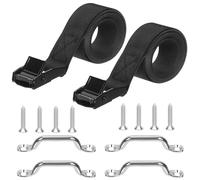 Rustark 14Pcs 2 Sets Battery Tie Down Strap Battery Box Hold Down Straps Kit with Stainless Steel Cam Buckle Stainless Steel Bracket and SS Screws for RV Battery Fuel Tank Boats Luggage Belt