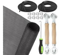 Rustark 14Pcs Black Window Screen Door Repair Replacement Kit Includes 59"x106" Fiberglass Window Screen Mesh Spline Bearing Roller Retainer Spline Holder Clip Remover Hook for Windows Screen