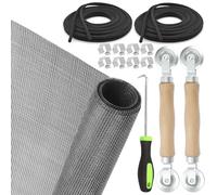 Rustark 14Pcs Gray Window Screen Door Repair Replacement Kit Includes 59"x106" Fiberglass Window Screen Mesh Spline Bearing Roller Retainer Spline Holder Clip Remover Hook for Windows Screen